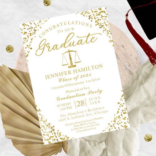 Blue Gold Law School Graduation Party Invitation