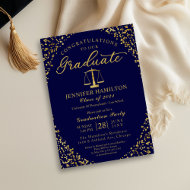 Blue Gold Law School Graduation Party Invitation