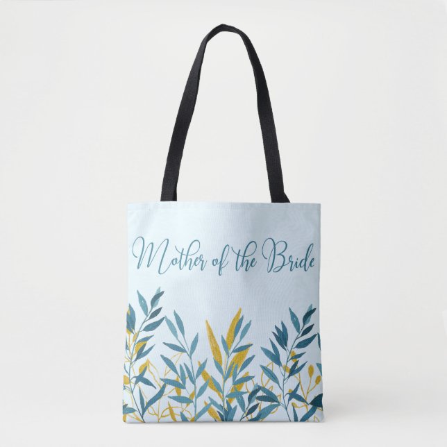 Blue Gold Leaf Mother of Bride Wedding Gift Tote Bag (Front)