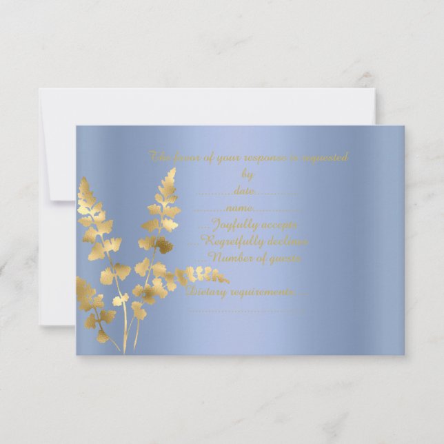 Blue gold leaf response card elegant semi gloss (Front)