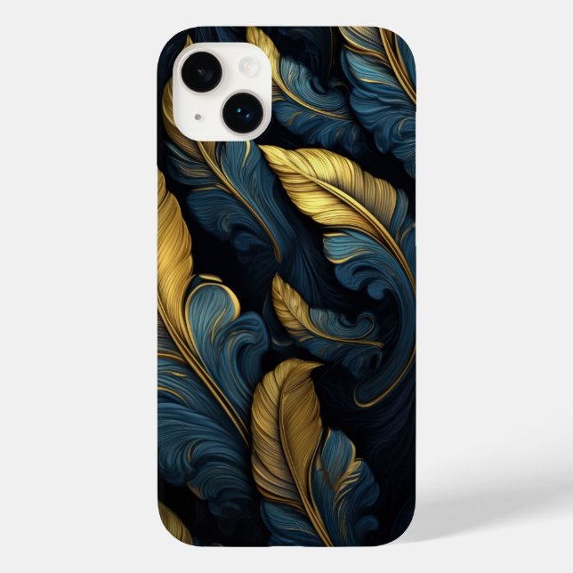 Blue - Gold Leafs Case-Mate iPhone Case (Back)