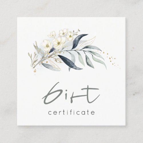 Blue Gold Leafy Botanical Floral Gift Certificate