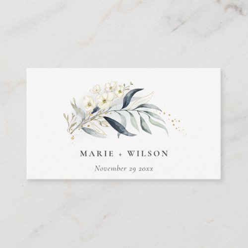 Blue Gold Leafy Botanical Floral Wedding Website Enclosure Card