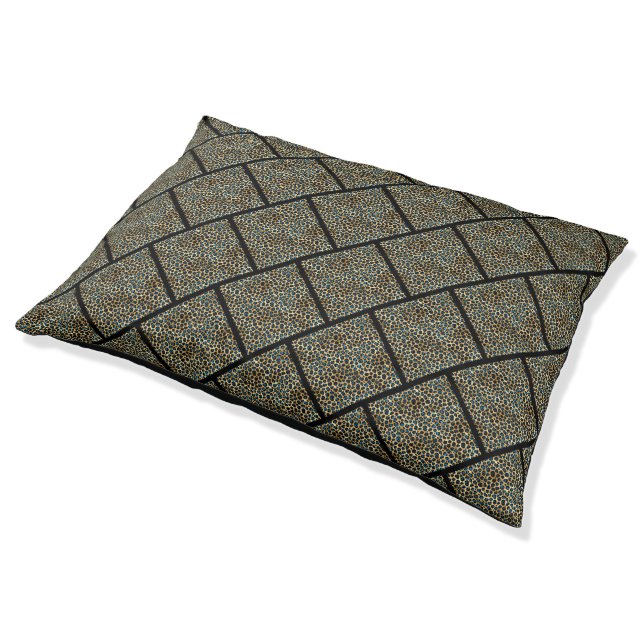 BLUE GOLD LEOPARD ANIMAL GRID PRINT PET BED (Angled)