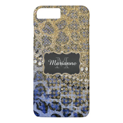 Blue Gold Leopard Animal Print Glitter Look Jewel iPhone 8 Plus7 Plus Case