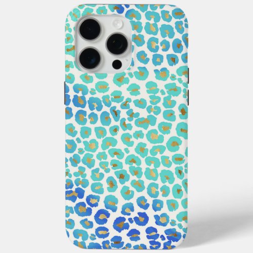 Blue Gold Leopard Pattern iPhone 15 Pro Max Case