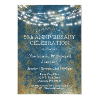 Blue Gold Lights Anniversary Party Invitation