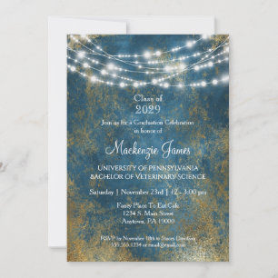 Blue Gold Lights Graduation Party Invitation