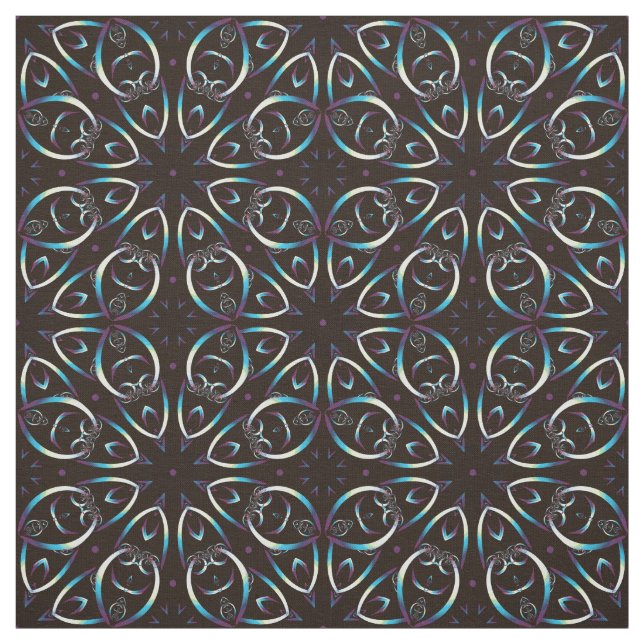 Blue Gold Lilac Glow Mandala Pattern Fabric (Swatch)