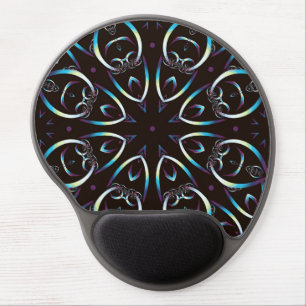 Blue Gold Lilac Glow Mandala Pattern Gel Mouse Pad