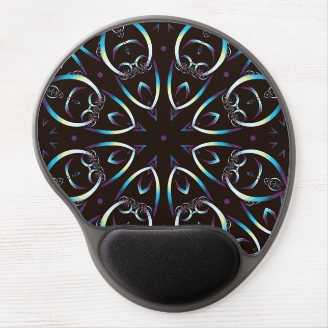 Blue Gold Lilac Glow Mandala Pattern Gel Mouse Pad (Front)
