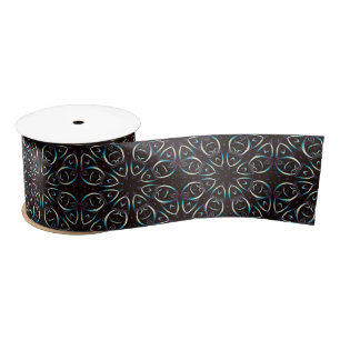 Blue Gold Lilac Glow Mandala Pattern Satin Ribbon