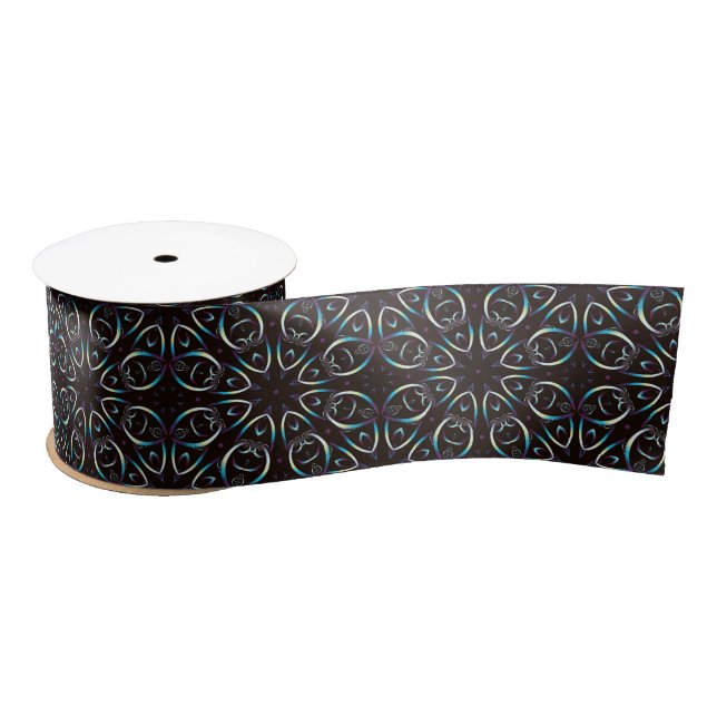 Blue Gold Lilac Glow Mandala Pattern Satin Ribbon (Spool)