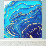Blue Gold Liquid Painting Fluid Art Abstract Canvas Print