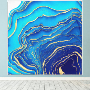 Blue Gold Liquid Painting Fluid Art Abstract Canvas Print