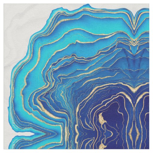 Blue Gold Liquid Painting Fluid Art Abstract Fabric