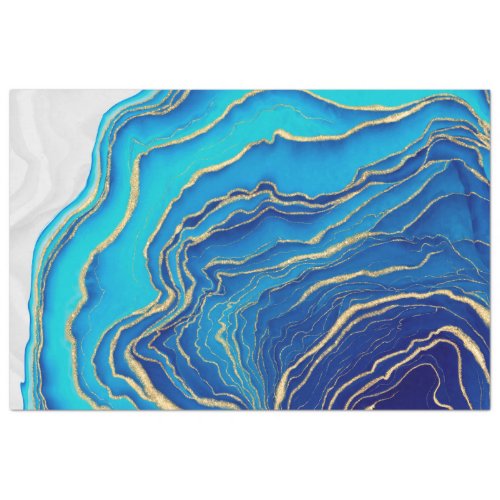 Blue Gold Liquid Painting Fluid Art Abstract Tissue Paper