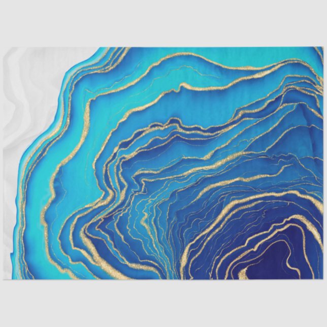 Blue Gold Liquid Painting Fluid Art Abstract Tissue Paper (Front)