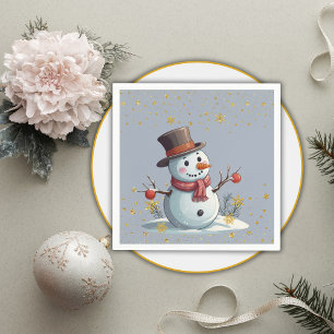 Blue & Gold Little Snowflakes Snowman Baby Shower Napkins