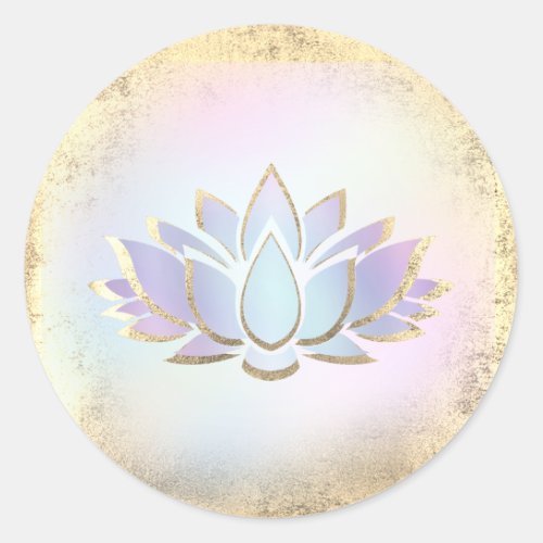 blue gold lotus flower logo classic round sticker