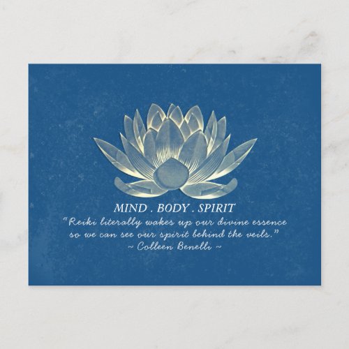 Blue  Gold Lotus Yoga Meditation Instructor Quote Postcard