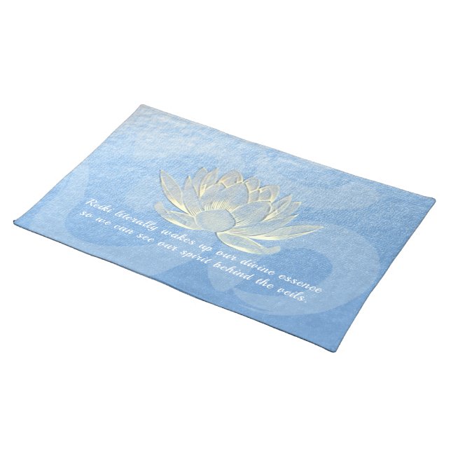 Blue Gold Lotus Yoga Meditation Instructor Quotes Cloth Placemat (On Table)