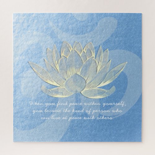 Blue Gold Lotus Yoga Meditation Instructor Quotes Jigsaw Puzzle