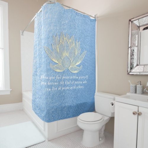 Blue Gold Lotus Yoga Meditation Instructor Quotes Shower Curtain