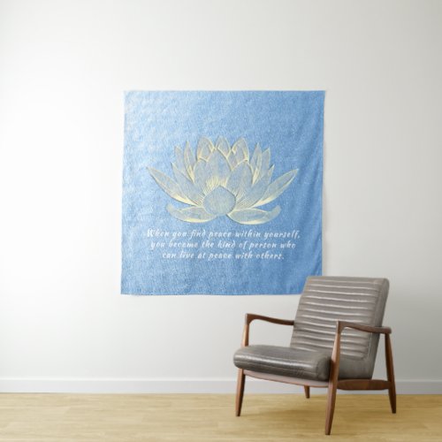 Blue Gold Lotus Yoga Meditation Instructor Quotes Tapestry