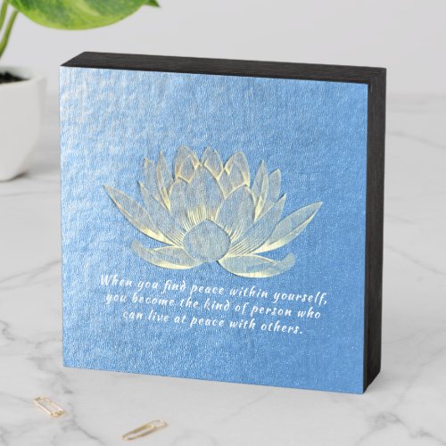 Blue Gold Lotus Yoga Meditation Instructor Quotes Wooden Box Sign