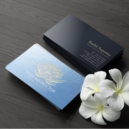 Blue Gold Lotus Yoga Meditation Reiki Instructor Business Card