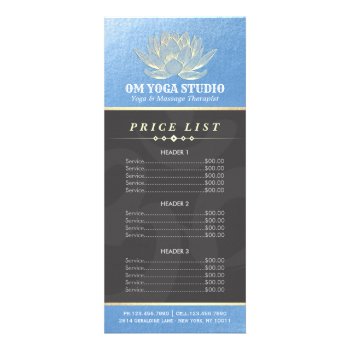 Blue Gold Lotus Yoga Reiki Instructor Price List Rack Card by ReadyCardCard at Zazzle