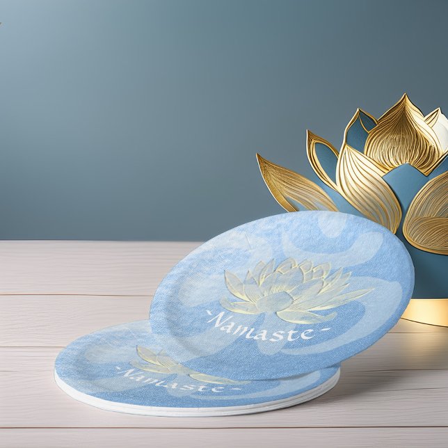 Blue Gold Lotus Yoga Studio Meditation Instructor Paper Plates (Creator Uploaded)