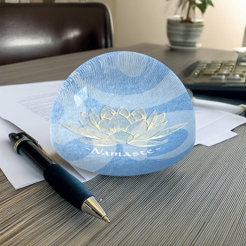 Blue Gold Lotus Yoga Studio Meditation Instructor Paperweight