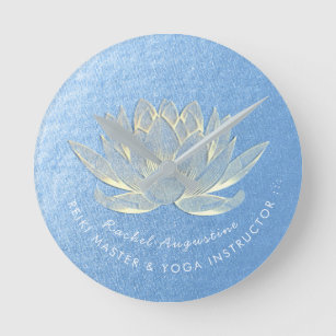Blue Gold Lotus Yoga Studio Meditation Instructor Round Clock