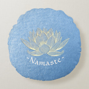 Blue Gold Lotus Yoga Studio Meditation Instructor Round Pillow
