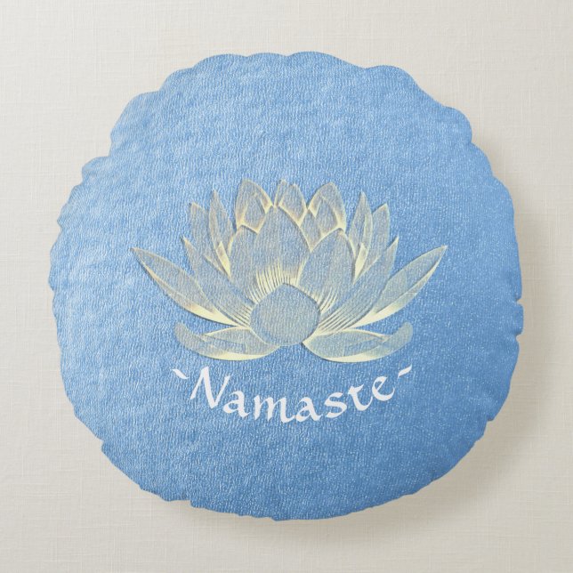 Blue Gold Lotus Yoga Studio Meditation Instructor Round Pillow (Front)