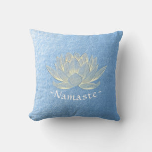 Blue Gold Lotus Yoga Studio Meditation Instructor Throw Pillow