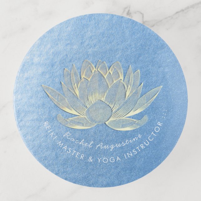 Blue Gold Lotus Yoga Studio Meditation Instructor Trinket Tray (Front)