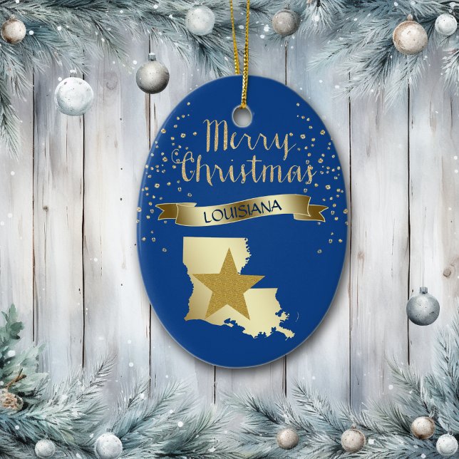 Blue Gold Louisiana Star Ceramic Ornament (Creator Uploaded)