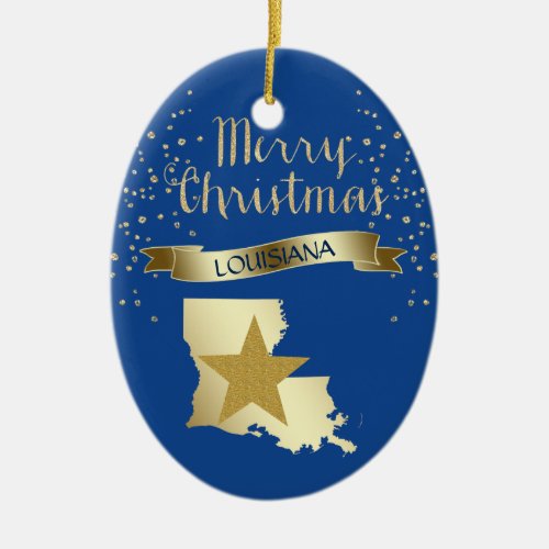 Blue Gold Louisiana Star Ceramic Ornament