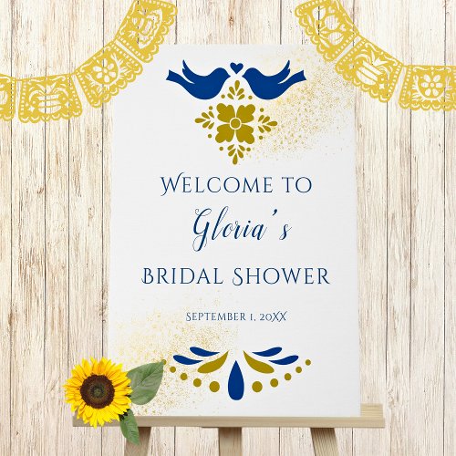 Blue Gold Lovebirds Mexican Bridal Shower Welcome  Faux Canvas Print