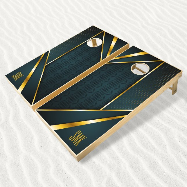 Blue Gold Luxury Modern Minimal Abstract Cornhole Set (Creator Uploaded)