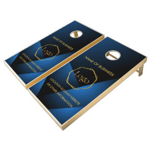 Blue Gold Luxury Modern Minimal Cornhole Set