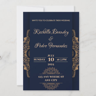 Blue Gold Luxury Wedding Invitation