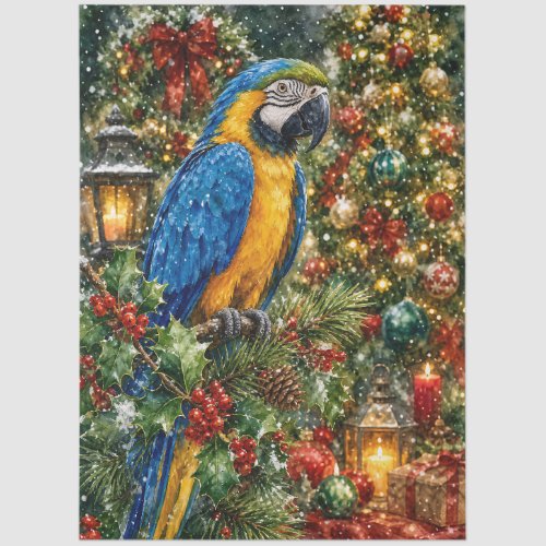 Blue Gold Macaw Christmas Candlelight Decoupage Tissue Paper