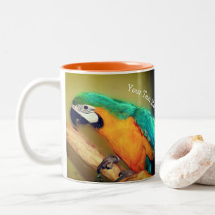 Blue Gold Macaw Parrot Animal Art Personalized Two-Tone Coffee Mug