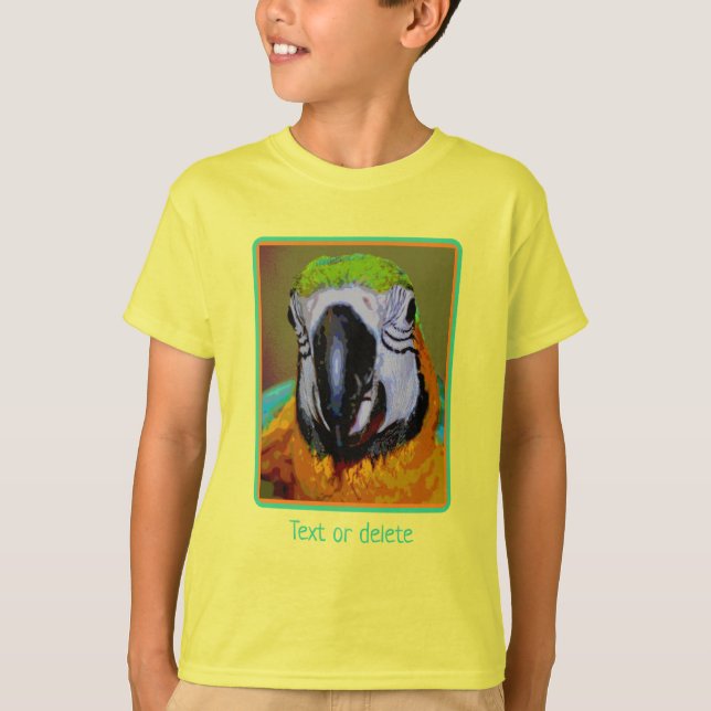 Blue Gold Macaw Parrot Art Personalized   T-Shirt (Front)