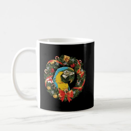 Blue Gold Macaw Parrot Christmas Wreath Coffee Mug