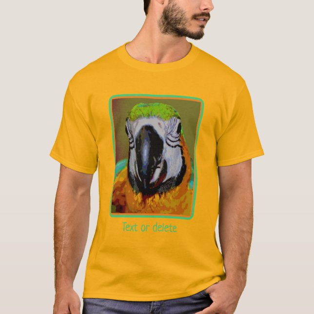 Blue Gold Macaw Parrot Face Abstract Art  T-Shirt (Front)
